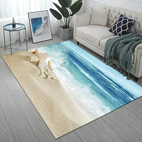 Area Rug Print with Shells on Tropical Beach,Modern Flannel Microfiber Non-Slip Floor Mat Carpet,5'x7'