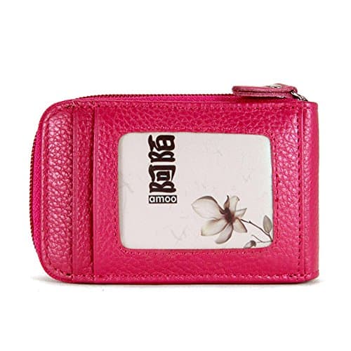 AMOO Genuine Leather Credit Card Holder Case RFID Identity Safe Card Wizard Wallet BGPQB001 ROSE