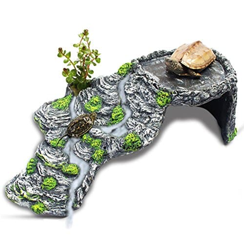 Aomeiter Tortoise Basking Ramp Step Ledge and Cave Hide-Out Medium Aquarium Resin Floating Island + Water tank filter (M)