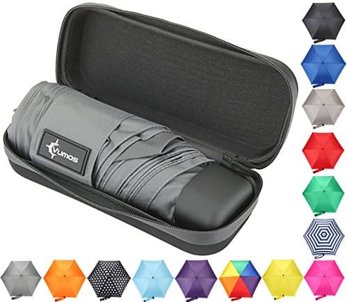 Travel Umbrella with Waterproof Case - Small and Compact for Backpack or Purse. Great Umbrella for Women, Men or Kids. (Gray)
