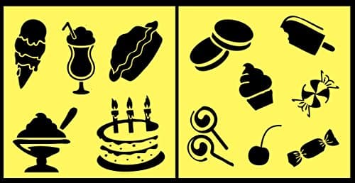 Auto Vynamics - STENCIL-TREATSET01-20 - Detailed Snacks, Sweets, & Treats Stencil Set - Featuring Cake, Ice Cream, Candy, Cookies, & More! - 20-by-20-inch Sheet - (2) Piece Kit - Pair of Sheets