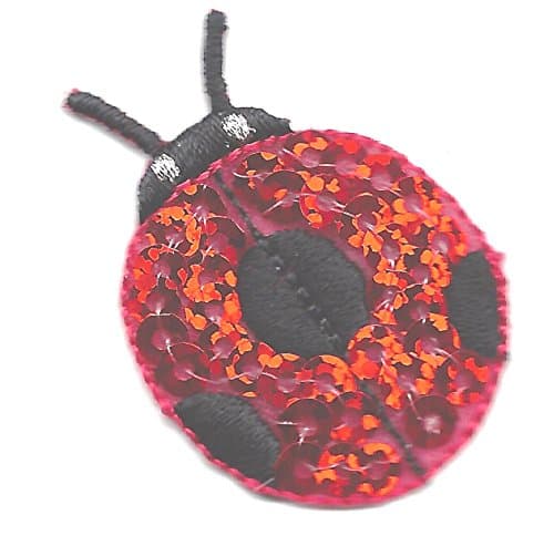 SET OF 2 - LADYBUGS-RED SEQUINS w/ BLACK DOTS (LG)-Iron On Patch, Insects