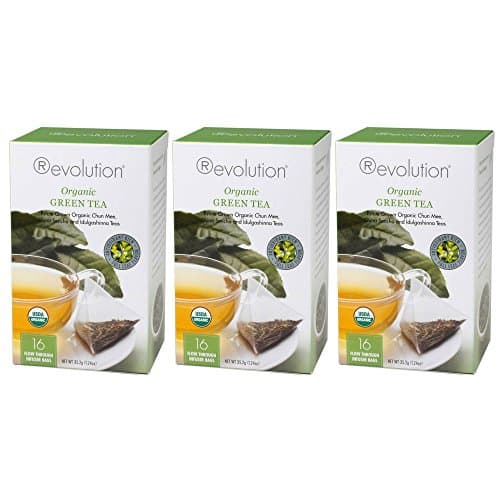 Revolution Tea, Organic Green Tea 16 Flow-through Infuser Bags in a Stay-Fresh Container (3 pack)