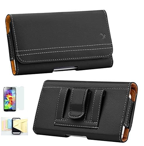 Apple iPhone 6, 6s Case, Cell Phone Carrying Pouch Belt Clip Holster Credit Card Holder Magnetic Closure Momiji [Screen Guard] Protector, Cleaning Cloth (Black)