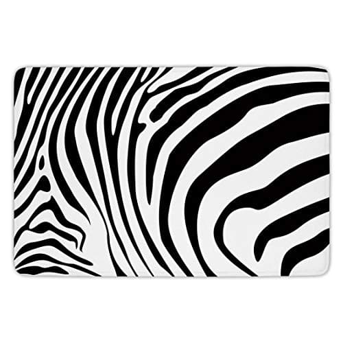 Bathroom Bath Rug Kitchen Floor Mat Carpet,Zebra Print,Zebra Animal Skin Pattern Nature Desert Life Theme Simple Stylish Illustration Decorative,Black White,Flannel Microfiber Non-slip Soft Absorbent