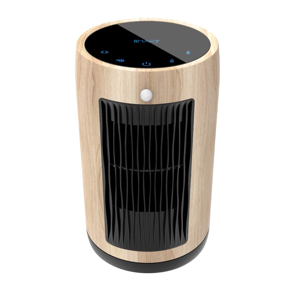 Electric Space Heater 1500W Portable Smart control,Touch panel, PIR Motion Sensor, Function 3 Modes with Overheat & Tip-over Shut off ，wood grain housing (Yellow fir)