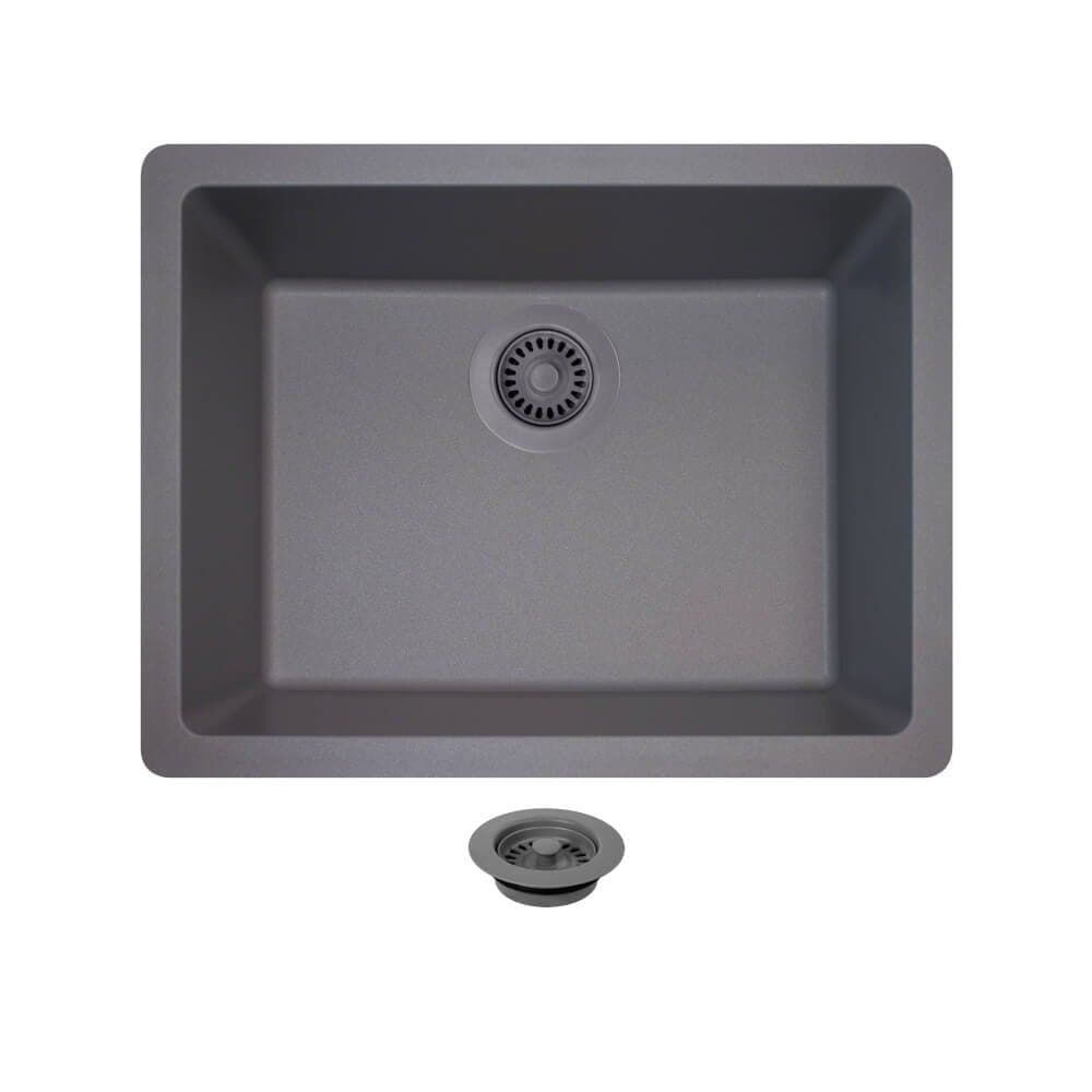 808 Dual-mount Single Bowl Quartz Kitchen Sink, Silver, Colored Flange