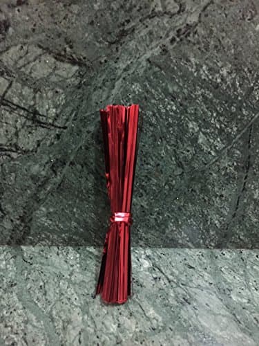 Yamoge 100pcs 4" Metallic Twist Ties (Red)