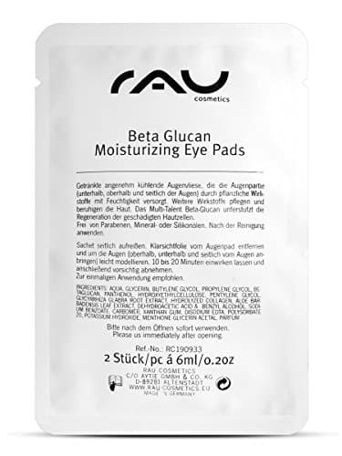 RAU Beta Glucan Moisturizing Eye Pads -Hydrating, Cooling Tissue Mask with Beta-Glucan, Panthenol and Aloe Vera - Anti-Aging Lifting Eye Treatment - against Dark Circles and Puffiness
