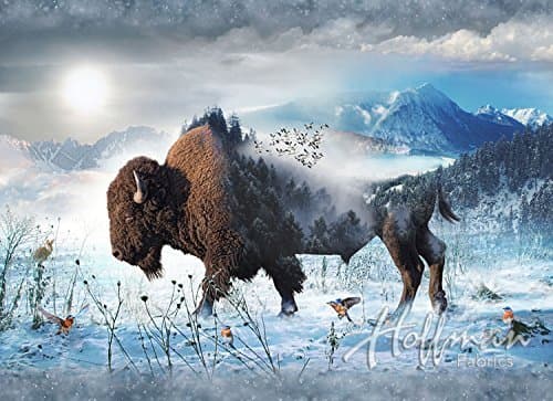 Bison Fabric Panel - Call of The Wild Digital Print - 30" x 44" - 100% Cotton Quilt Fabric