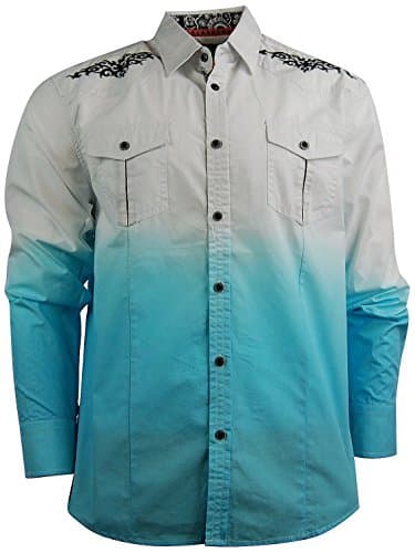 Men's Western Cowboy Long Sleeve Button Down Rockabilly Shirt (Medium, White)