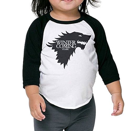 TINGHAO HBO'S Game Of Thrones The North Remembers 3/4 Sleeve Raglan Baseball T Shirts For Kids Black