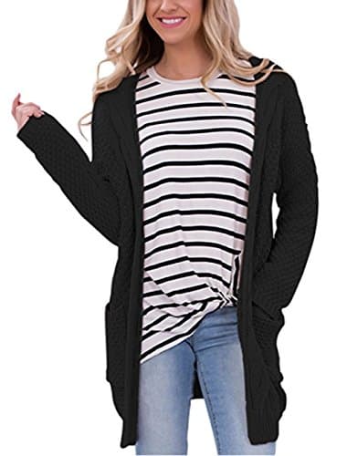 Moludoya Women's Long Sleeve Open Front Outwear Chunky Pullover Knit Cardigan Sweater
