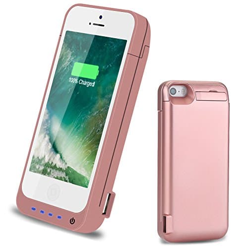 iPhone 5S/SE/5C/5 Battery Case,4800mAh High Capacity Portable Protective Charging Case for iPhone 5S (Built in Extra USB Power Bank) Extended Battery Charger Case Battery Pack (4.7 Inch) - Rose Gold