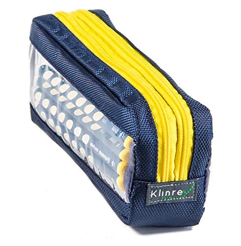 Double Sided Pencil Case with Peek Windows. PeeKcase (Navy - yellow zipper)