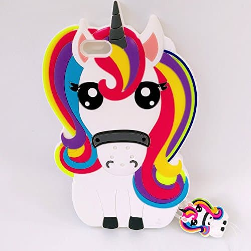 iPhone 5/5C/5S/SE Case,Unicorn Shaped Adorable 3D Cute Cartoon Character Back Cover Soft Silicone Case with a Strap (4 Inch) (3D Unicorn)