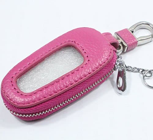 Hellohzdt Key Case Leather Chain Coin Holder Metal Hook Keyring Wallet Zipper Remote Fob (Red-2)
