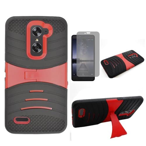 ZTE Blade X Max (Cricket Wireless) Case, Phone case for Walmart Family Mobile ZTE ZMAX PRO Prepaid Camera Phone, ZTE ZMax Pro Case, Hard Armor Cover Case Kickstand + Screen Protector (Red)