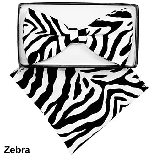 Men's Microfiber Zebra Print Pretied Bow Tie & Pocket Square Hankie Gift Set