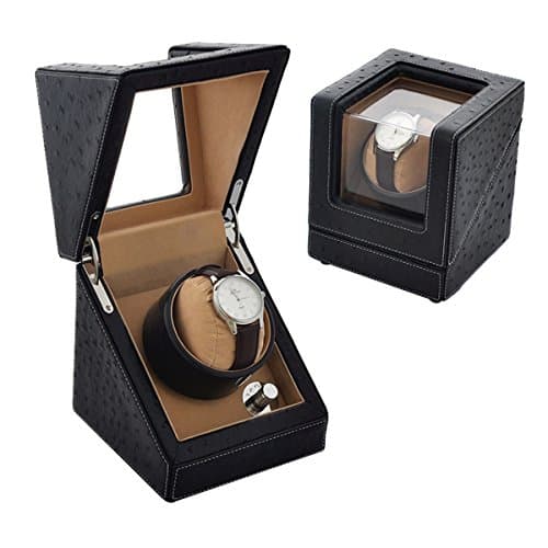 NirongLavie NIRONG LAVIE Mens Automatic Rotating Storage Watch Boxes,Leather Automatic Single Watches Winder (Black)