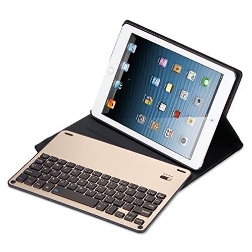 Ottertooth Keyboard Case for iPad Pro 9.7, Air 2, Air, Ultra-thin Aluminum Portfolio Case, Removal Bluetooth Smart Keyboard with Auto Sleep/Wake, Gold