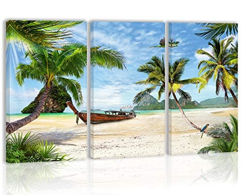 Palm Coconut Tree Wall Art Decor Summer Tropical Boat Beach Island Canvas Painting Kitchen Prints Pictures For Home Living Dining Room
