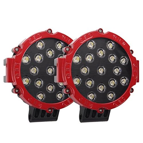 Quandingyi 2pcs 7Inch 51W Spot Round Led Light Bar Off Road Work Lights Fog Light Driving Lights Roof Bumper LED Work Lights for Trucks Boat Lights(Red)