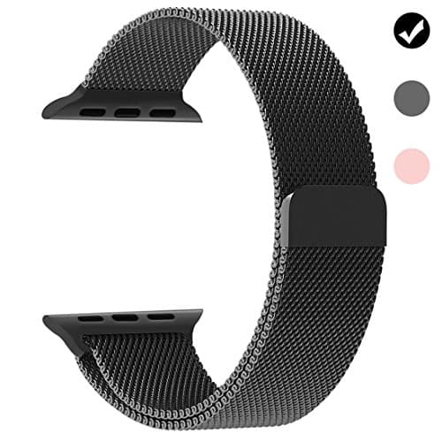 Stainless Steel band Mesh Milanese Loop bracelet strap Replacement Band with Magnetic Closure Clasp for Apple Watch Series 1 Series 2 Series 3 Edition-Black 38mm