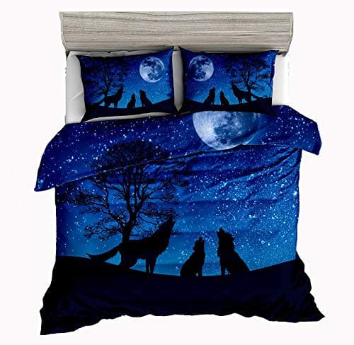 Jwellking Wolf Bedding Sets for Kids,3 Piece Queen Size Duvet Cover Set,with Hide Zipper,1 Duvet Cover+2 Pillow Shams