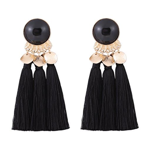 HSWE Tassel Earrings Studs Matte Coin Drop Earrings Bauble Studs Black