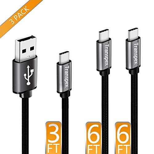 USB Type C Cable, Transpex 3Pack 3FT 6FT 6FT Nylon Braided USB A to USB C Charger Cable Fast Charging Cord for Samsung Galaxy S9 S8 Plus Note 8, LG G5 G6 V30, HTC 10,Nexus 5X,Google Pixel XL, Nintendo