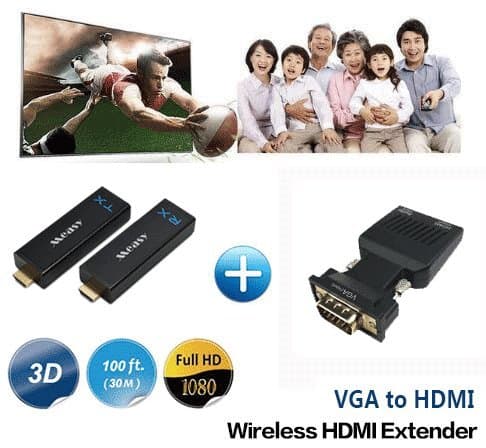 HD Transmitter Receiver Measy W2H Nano Wireless VGA Extender Up to 30M / 100FT Support 1080P 3D