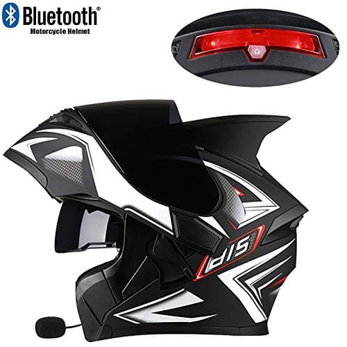 Bluetooth Modular Motorcycle Helmet,DOT Approved,Flip-Up Helmet with LED Warning Light,Comfortable Full Face Motorbike Helmet with Antifogging Dual Visors