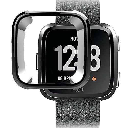 Ultra Slim Soft Full Cover Case for Fitbit Versa, Scratch-resistant Soft Flexible TPU Plated Lightweight Protective Protector Cover for Fitbit Versa Smart Fitness Watch(Black 1PCS)