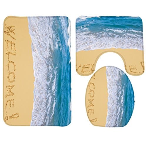 YGUII New Bath Mat,Beach,Shells On The Wood Bathroom Carpet Rug,Non-Slip 3 Piece Bathroom Mat Set (39)