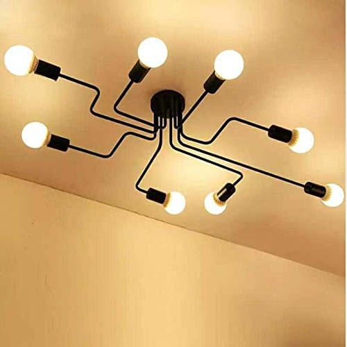 Retro Creative Metal Steel Art Ceiling Light, 8-Light Fixture Chandeliers Vintage Semi Flush Mount Pendant Lamp for Cafe Bar Ceiling Lamp