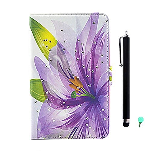 Folio Case for Samsung Galaxy Tab S2 8.0 inch SM-T710/SM-T715 - fengus [Colorful Pattern Design] Bling Diamond PU Leather Flip Protective Cover with Stand + Dust Plug + Stylus, Purple Flower