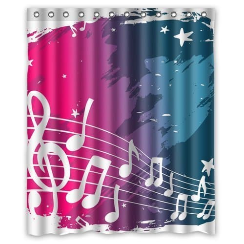CozyBath Music Notes Waterproof Polyester Fabric 60(w) x 72(h) Shower Curtain and Hooks by CozyBath