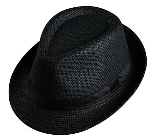 BogiWell Unisex Summer Straw Structured Fedora Hat w/Cloth Band Black(Large/X-Large)