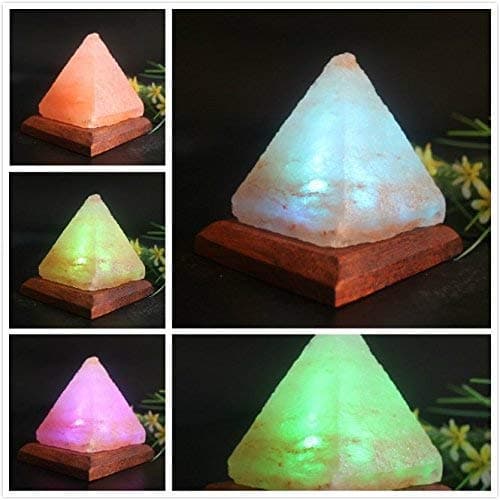 MSAI Salt Lamp Table Desk Lamp Night Light Pyramid Crystal Rock Wooden Lamp Bedroom Adornment Home Room Decor Crafts Ornaments Gift