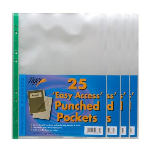 100 Pack of Premium Quality A4 90 Micron Strong 'Easy Access' Top and Side Opening Plastic Poly Pockets Wallet Sleeves Clear Finish