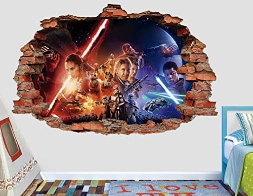 Star Wars Force Awakens 3D Sticker Wall Decal Smashed Vinyl Decor Mural Movie - Broken Wall - 3D Designs - AL115 (Large (Wide 40" x 24" Height))