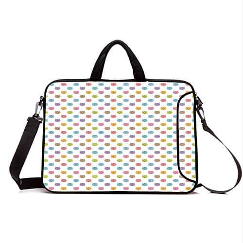 17" Neoprene Laptop Bag Sleeve with Handle,Adjustable Shoulder Strap & External Side Pocket,Cat,Colorful Pattern of Faces Kids Boys Girls Nursery Design Domestic Lovely Pets Meow Decorative,Multicol