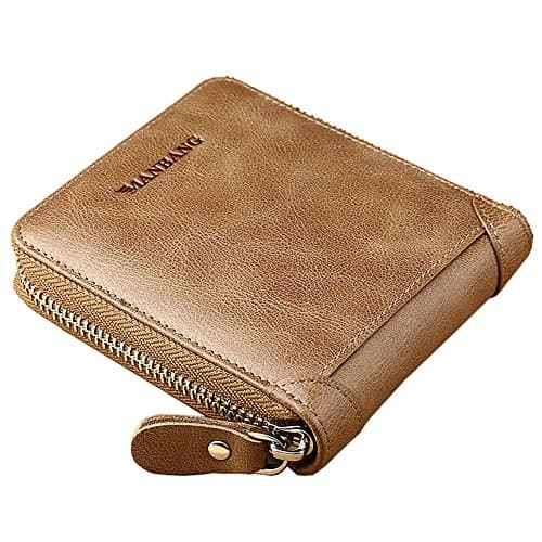 Men's Leather Zip Around Wallet ID Card Window Secure Zipper Bifold