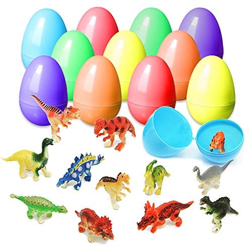 Easter Eggs Filled with Mini Dinosaurs for Party Favor Supply, 12pcs