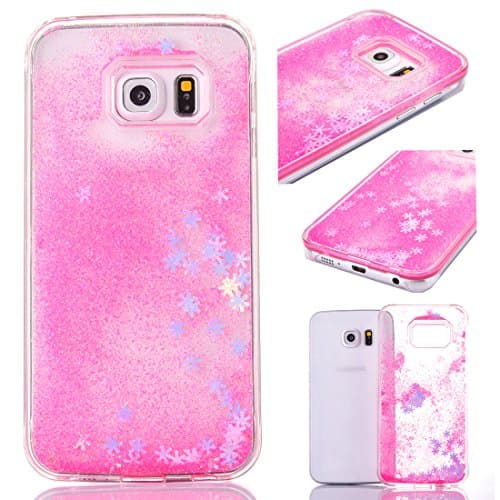 Samsung Galaxy S6 Edge Plus Case Glitter,Liquid Case for Samsung Galaxy S6 Edge Plus[Scratch Resistant],Novelty Fashion Pretty Cool Cut Funny Fantastic 3D Bling Sparkle Shiny Glitter Liquid Quicksand Flowing Floating Snowflake Creative Design Crystal Clear Pattern Transparent Hard Plastic Skin Protective Shockproof Back Bumper Cover Case for Samsung Galaxy S6 Edge Plus 5.7 Inch Screen,Rose Red