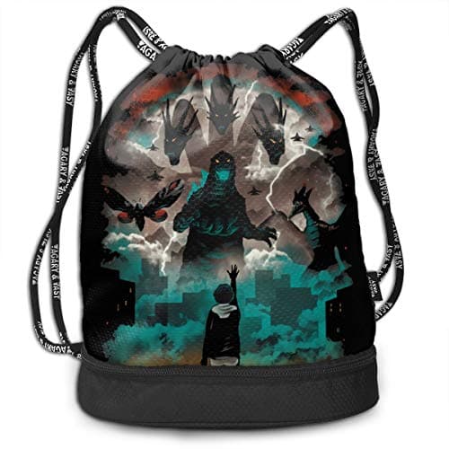 12AJDsER52 Strange Titans God-Zilla Drawstring Backpack Foldable Gym Tote Dance Bag for Swimming Shopping Sports Women Men Boys Girls