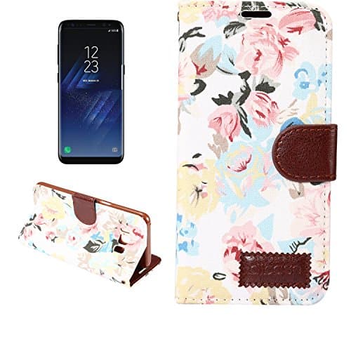 Flip Samsung S8 Plus Case 6.2 Inch Protective Fashion Cover with Card Slots for Samsung Galaxy S8 Plus (Fabric Flower Withe)