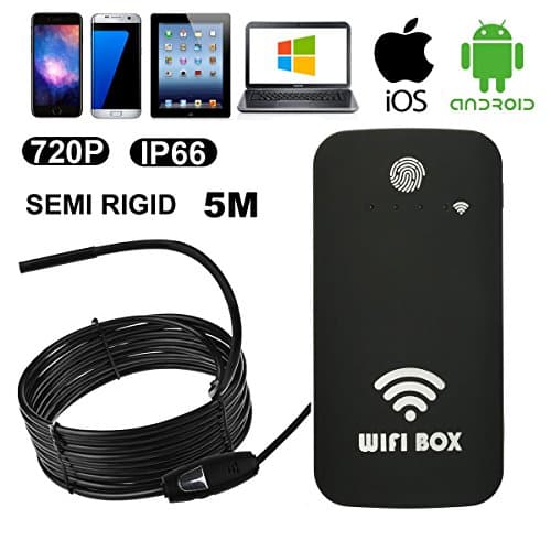 Fishonly Wifi Endoscope Semi-rigid Inspection Camera Megapixels Camera Borescope Waterproof Snake Camera With Battery For Smartphone Android IOS 6 LEDS (wifihard5m)