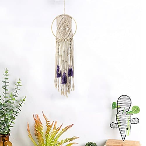 WCHUANG Handmade Beige Purple Macrame Wall Hanging Tapestry - Woven Wall Art Boho Office Living Room Bedroom Nursery Decor